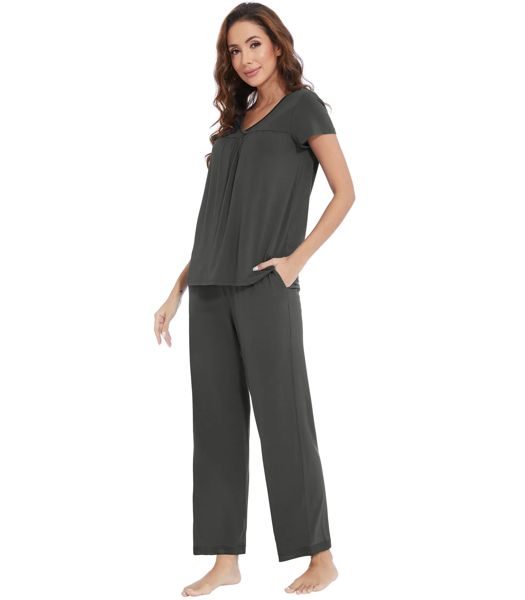 WiWi Short Sleeve with Full Length Pants Pjs for Women