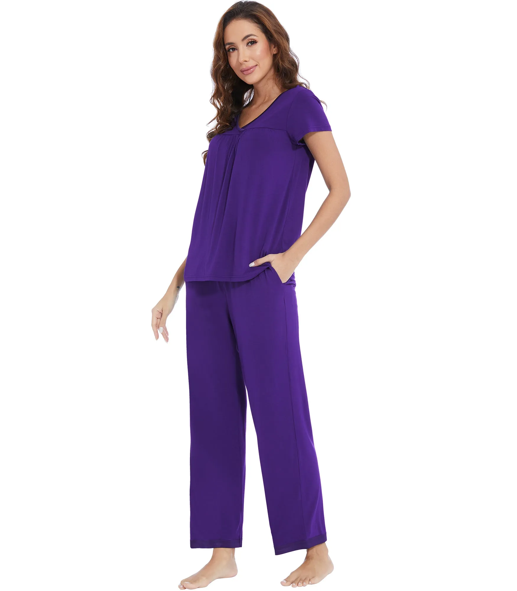 WiWi Short Sleeve with Full Length Pants Pjs for Women