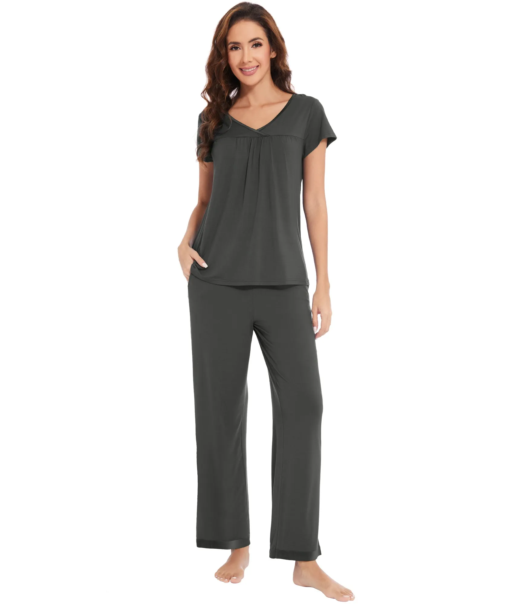 WiWi Short Sleeve with Full Length Pants Pjs for Women