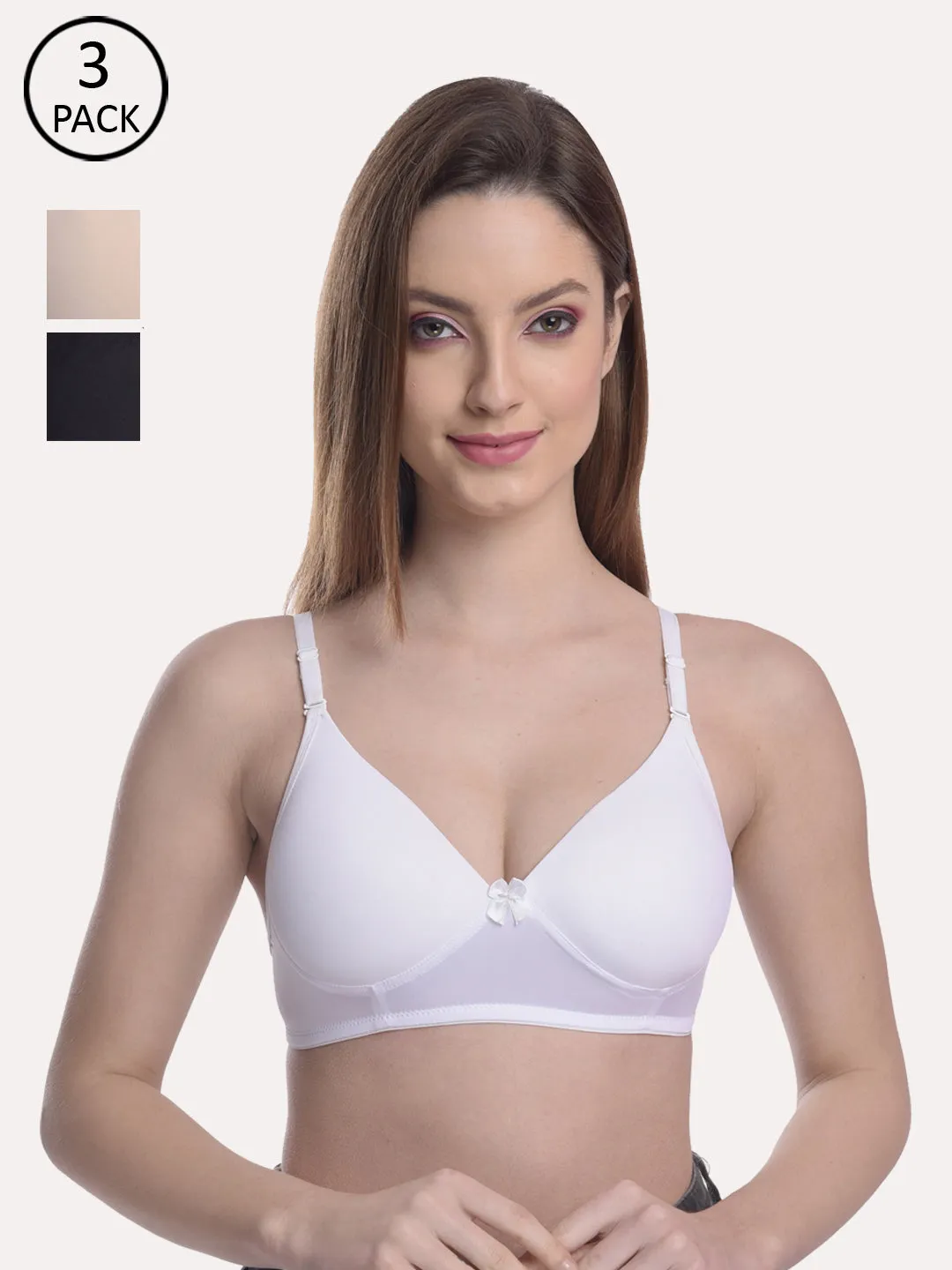 Women Pack Of 3 Lightly Padded & Non Wired Seamless Bra light Multi