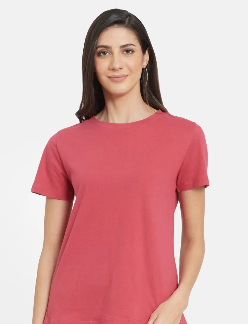 Women Solid Cotton T-shirt With Drapped Jogger (Heather Grey)
