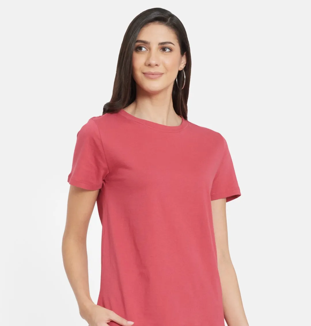Women Solid Cotton T-shirt With Drapped Jogger (Heather Grey)