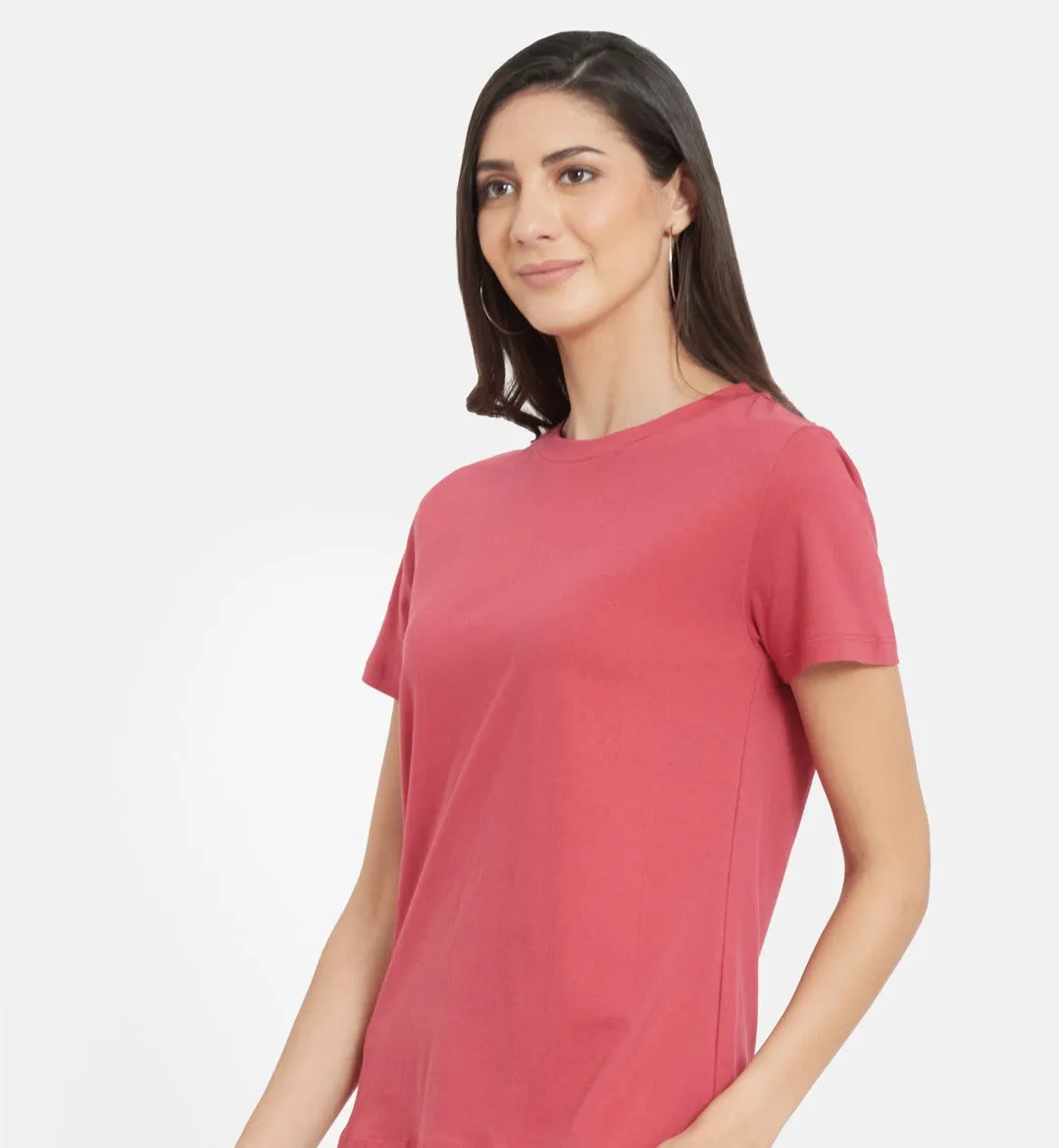 Women Solid Cotton T-shirt With Drapped Jogger (Heather Grey)
