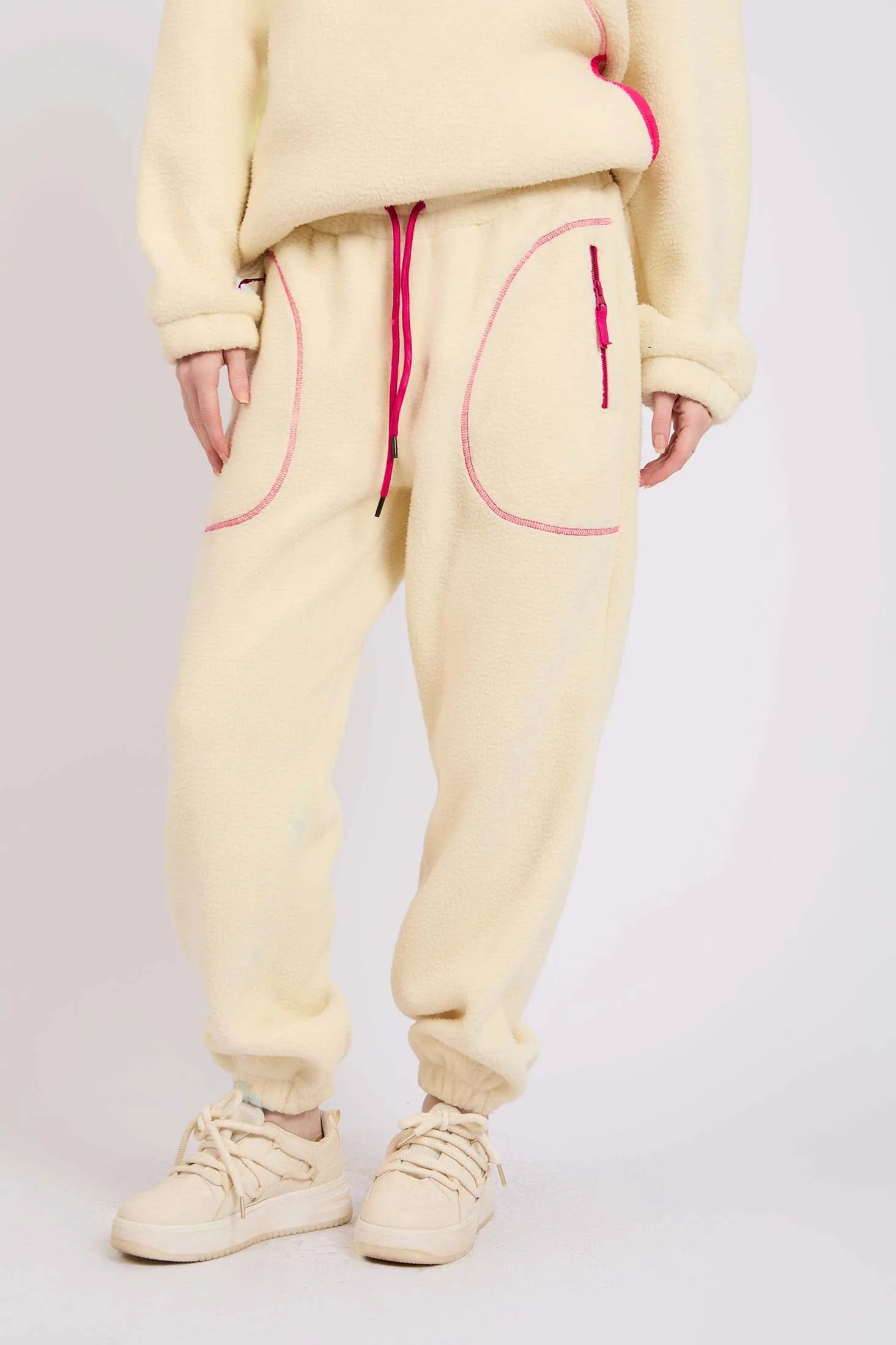 Women  Sweat Pant Sherpa Jogger White