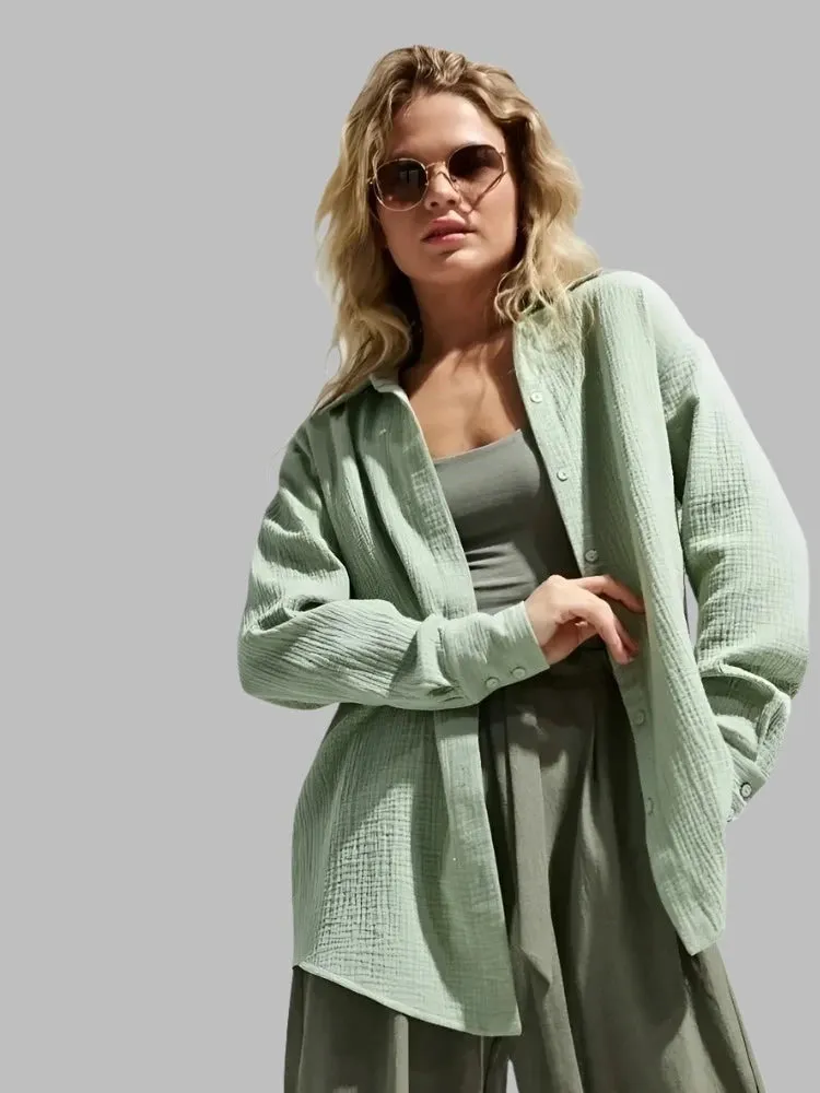 Women's Spring/Summer 100% Cotton Long Sleeve Shirts