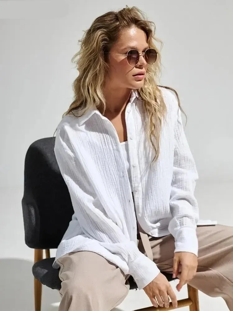 Women's Spring/Summer 100% Cotton Long Sleeve Shirts