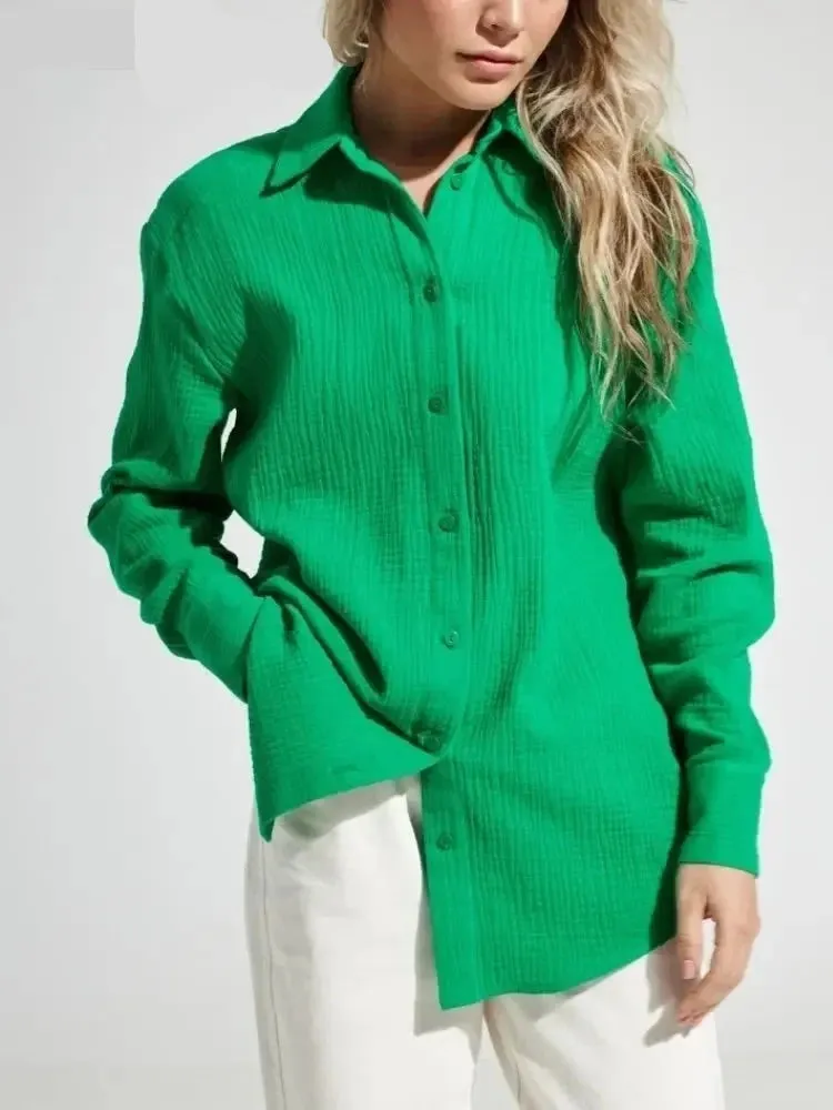 Women's Spring/Summer 100% Cotton Long Sleeve Shirts