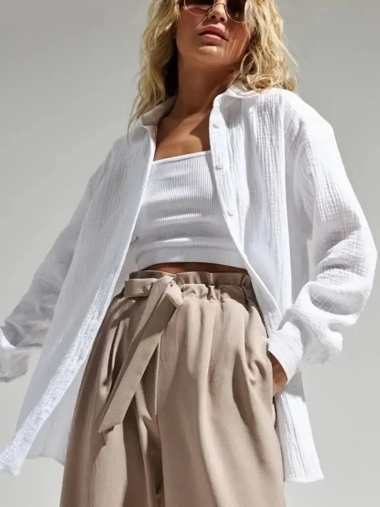 Women's Spring/Summer 100% Cotton Long Sleeve Shirts
