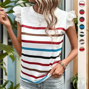 Women's T-shirt Sleeveless Tank Tops Printing Lace Streetwear Stripe