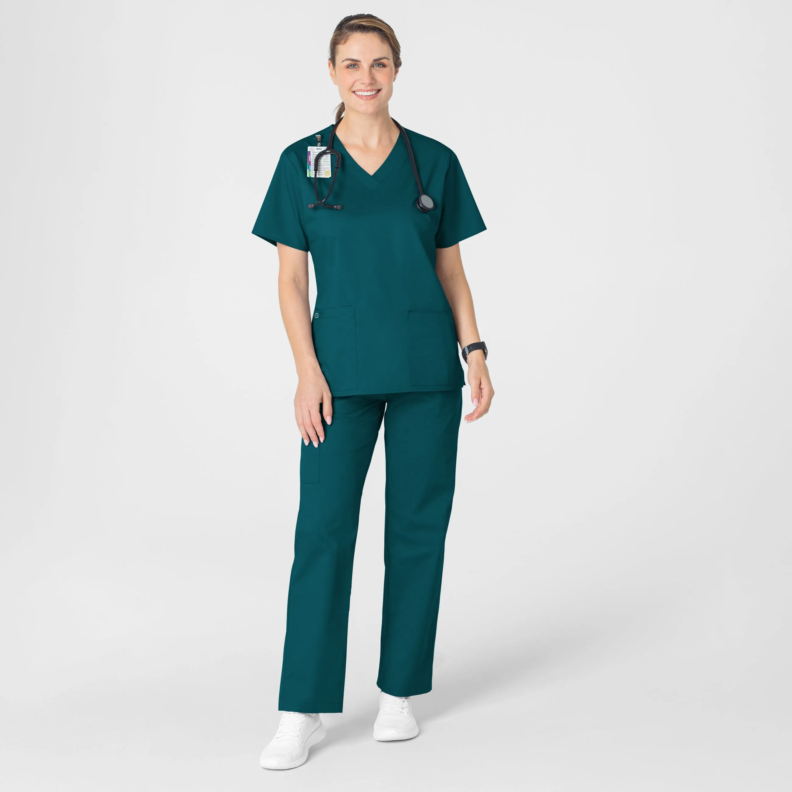 WonderWORK 101 V-Neck Scrub Top Caribbean Blue
