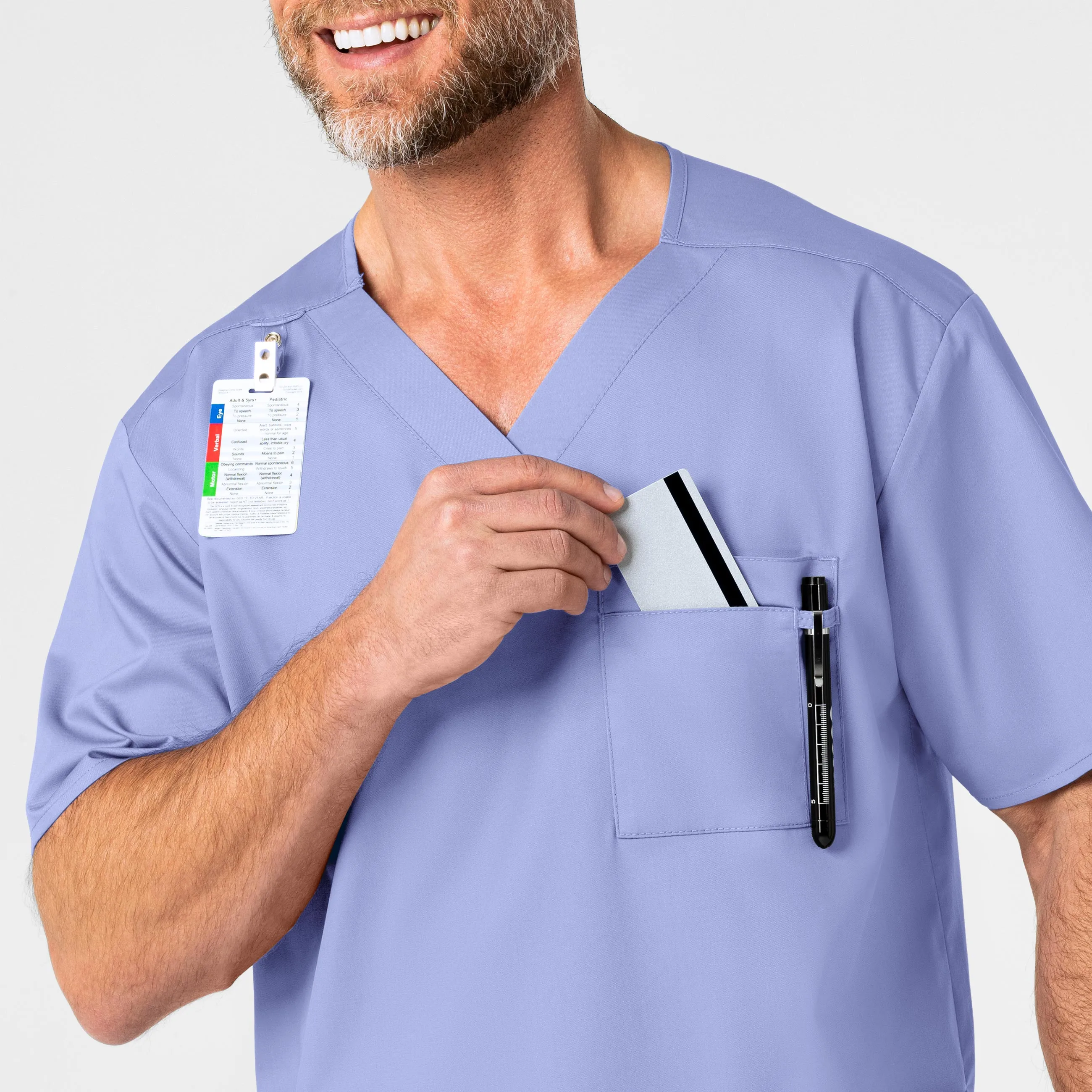 WonderWORK 103 Men's V-Neck Scrub Top Ceil Blue