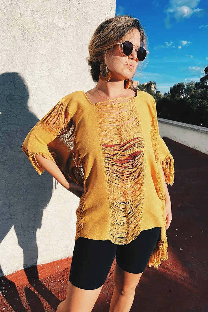 Zipolite Mustard Long Top