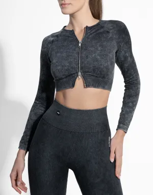 ZIPPED BLACK LONG TOP SEAMLESS